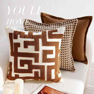 ピローケース 高級感 レトロ ヴィンテージ風風風風 北欧スタイル フレンチノット キャンバス地 ソファ クッションカバー ベッド用 おしゃれ リビング 寝室 茶 ブラウン クリーム アイボリー