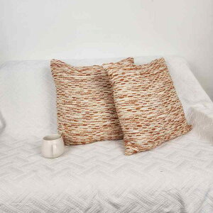 クッションカバー 和風 ナチュラルウッド調 綿麻 ポリエステル混紡 編み込み 織り感 ソファ用 カバー 寝室 リビング インテリア ブラウン 模様替え