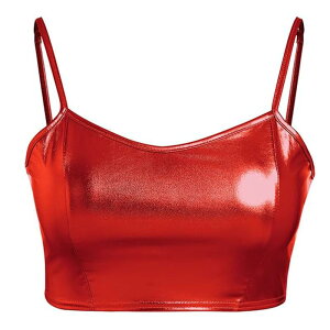 キャミソール レディース レザー調 ビスチェ バックオープン ショート丈 スリムフィット セクシー ナイトクラブ インナー 水着 着回し ストレッチ 無地 レッド ゴールド ブラック シルバー