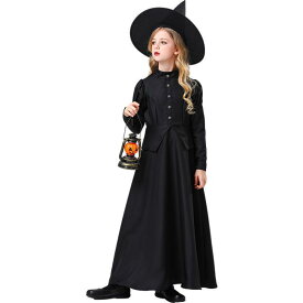 コスチューム キッズ 女の子 魔法使い 魔女 ウィッチ ハロウィン 仮装パーティー イベント 舞台衣装 発表会 演劇 ロールプレイング キャラクター コスプレ ロングドレス ワンピース ポリエステル 西洋風 ファンタジー