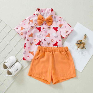 キッズ 男の子 ベビー服 ショートパンツ セットアップ 半袖 プリント アニマル柄 かわいい おしゃれ Aクラス ポリエステル 春夏 柔らかい 普段使い カジュアル 3点セット