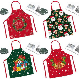 エプロン 男女兼用 大人用 子供用 クリスマス柄 キッチン 料理 調理 製菓 ポリエステル 布製 通気性 防汚 ノースリーブ 前掛け ワークエプロン デコレーション イベント