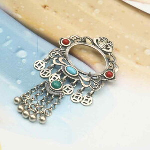 ネックレス レディース 台湾工芸 925シルバー 卵形 ペンダントトップ 空枠 20*15 琥珀 ターコイズ 象嵌 台座 民族風 エスニック レトロ ハンドメイド