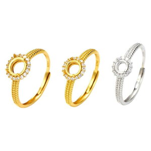 指輪 レディース S925 純銀製 ゴールドカラー ホワイトゴールドカラー 電気メッキ 円形 空枠 オープンリング フリーサイズ ファッション エレガント 高級感 普段使い デイリー