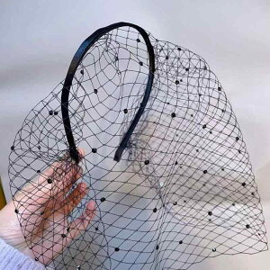 カチューシャ レディース レトロ 欧米風 ブライダル ウェディング パーティー 結婚式 二次会 フェイスベール付き チュール ネット ラインストーン パール エレガント 布製 ハンドメイド ヘ