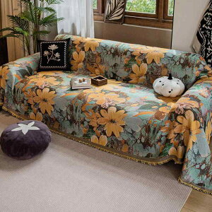 ソファカバー ソファスロー マルチカバー 滑り止め フルカバー 綿麻 コットン リネン 植物花柄 ツバキ柄 アメリカン フレンチ 田園風 カントリー 上品 高級感 組み合わせソファ U字ソファ 白