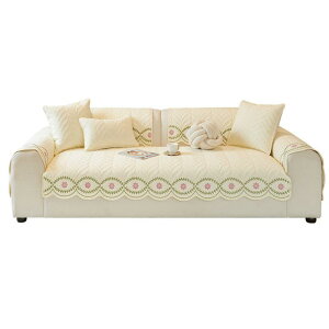 ソファカバー 田園 ナチュラル 綿 四季兼用 リビングルーム向け 滑り止め加工 敷きパッド マルチカバー 植物柄 防塵 保護 白系 グレー系 グリーン系