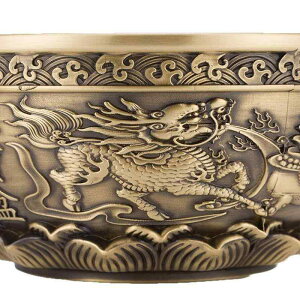 置物 麒麟 真鍮製 財宝盆 中国式 中華風 五福 縁起物 開運 金運 オブジェ オフィス デスク リビング 玄関 家庭用 銅製 擦り黒 飾り 工芸品 ギフト 贈り物