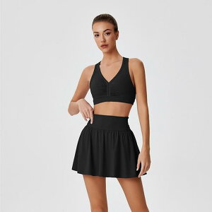 ヨガウェア レディース 上下セット ノースリーブ プリーツスコート ランニング フィットネス スポーツウェア スリムフィット 美背 伸縮性 吸汗速乾 ポリエステル スパンデックス素材 春夏