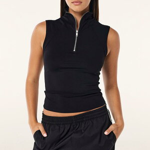 トップス レディース ハーフジップ スタンドカラー ノースリーブ スポーツ タンクトップ ヨガ フィットネス ジム ウェア 吸汗速乾 スタイルアップ 着痩せ ナイロン スパンデックス 春夏 ブ