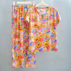 パジャマ レディース 女性用 半袖 七分丈パンツ 上下セット セットアップ ラウンドネック 夏 再生繊維 レーヨン混 薄手 接触冷感 吸湿速乾 かわいい フェミニン 部屋着 普段使い ワンマイル