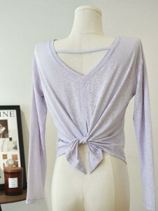 Tシャツ レディース 長袖 スポーツ トップス フィットネス ヨガ トレーニング ランニング ジョギング 結びリボン バック ゆったり リラックス ポリエステル 吸湿速乾 伸縮性 カットソー ジム