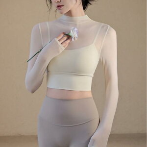 スポーツトップス レディース 長袖 メッシュ 速乾 ブラトップ 一体型カップ 胸パッド ヨガ ランニング フィットネス ジム トレーニング ダンス エクササイズ ナイロン スパンデックス 無地