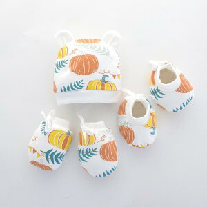 ベビー ミトン 足カバー 帽子 赤ちゃん ひっかき防止 掻きむしり防止 綿 コットン 厚手 あったか かぼちゃ柄 かわいい 春秋冬 新生児 乳幼児 防寒 冷え対策