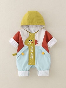 ロンパース ベビー 赤ちゃん 男の子 女の子 男女兼用 防風 ウインドブレーカー カバーオール つなぎ 長袖 フード付き かわいい おしゃれ 春夏 お出かけ 普段使い スポーツ ポリエステル スナ