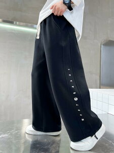 パンツ 男の子 中大童 春秋 韓国 スポーツ ジャージ カジュアル 普段使い 通学 部屋着 ワイド 長ズボン 綿 柔らか 肌触り 無地 ミッドライズ グレー 黒