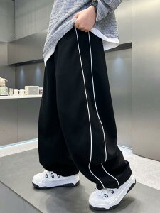 パンツ 男の子 キッズ ジュニア 春秋 スウェット ジャージ ボトムス 綿 コットン カーブ ワイド 普段着 通学 スポーツ ルームウェア ブラック グレー