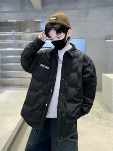 ダウンジャケット 男の子用 ジュニア ブラック 軽量 薄手 カジュアル ショート丈 フードなし 防寒 おしゃれ 通学 普段使い ダウン ポリエステル 秋冬