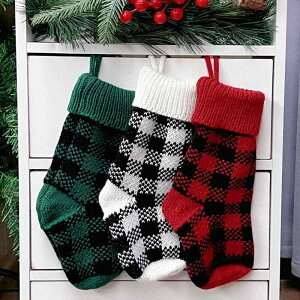クリスマス ソックス ニット チェック柄 ミニ ポリエステル かわいい おしゃれ カントリー アメリカンスタイル 赤 白 緑 飾り デコレーション プレゼント ギフト 吊り下げ オーナメント