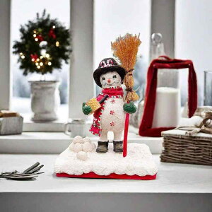 クリスマス雑貨 プレゼントを抱えたサンタクロースとほうきを持った雪だるま フィギュア レジン製 置物 オブジェ 卓上飾り かわいい アメリカン インテリア