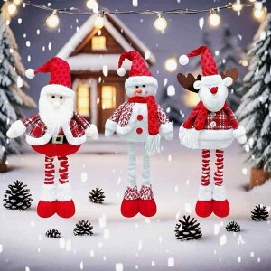 クリスマス サンタクロース 雪だるま トナカイ 伸縮 ぬいぐるみ マフラー 人形 置物 不織布 レッド 室内装飾 おしゃれ かわいい インテリア リビング 飾り付け