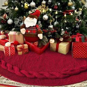 クリスマスツリー足元カバー ニット ポリエステル 赤 レッド 生成り アイボリー モダン シンプル おしゃれ インテリア デコレーション