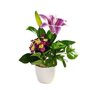 造花 ユリ ミニ盆栽 絹製 リアル おしゃれ フェイクグリーン 人工観葉植物 リビング 書斎 オフィス デスク 卓上 インテリア オブジェ 飾り 置物