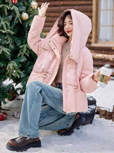 ダウンジャケット レディース 秋冬 厚手 暖かい 防風 フード付き 長袖 ポケット付き 90%ダウン ショート丈 大きいサイズ ポリエステル ファスナー付き 通勤 ピンク アウター