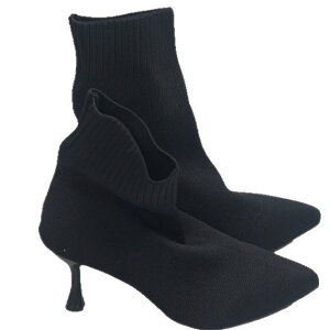 ソックスブーツ レディース 大きいサイズ ハイヒール 細ヒール ポインテッドトゥ ニット ミドル丈 きれいめ PUレザー メッシュ 通気性 滑り止め 通勤 オフィス