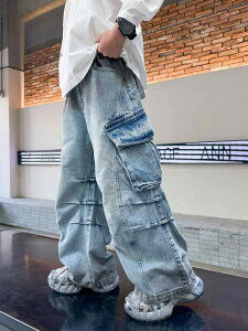 デニム 男の子 春秋 ワークスタイル カジュアル ジーンズ 長ズボン 綿 コットン 柔らかい 小学生 中学生 ブルー 通学 お出かけ 普段使い