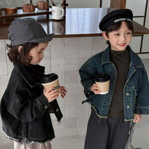 Gジャン キッズ ベビー 男の子 女の子 男女兼用 デニムジャケット 綿 秋冬 フリンジ レトロ カジュアル ブルー 黒灰 韓国子供服 アウター 通園 普段使い