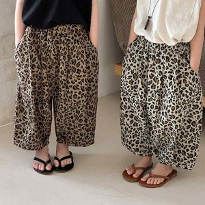 パンツ キッズ ベビー 男の子 女の子 ヒョウ柄 バルーンパンツ ランタンパンツ 9分丈 クロップドパンツ 虫よけ 薄手 軽量 ポリエステル ナチュラルスタイル 森ガール カキ ベージュ 春夏 普