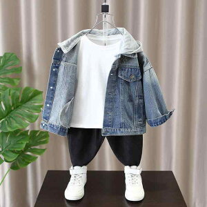 ジャケット 男の子 男児 キッズ 子供服 春夏 デニムジャケット Gジャン 取り外し可能フード カジュアル スタイリッシュ 柔らかい 綿 コットン ブルー アウター 普段使い 通学