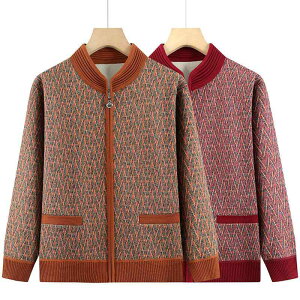 カーディガン レディース 婦人 シニア 春夏 ニット ジャガード織り ファスナー付き カジュアル 通勤 ゆったり 大きいサイズ 体型カバー 丸首 長袖 ポリエステル アウター 羽織り