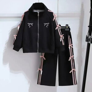 セットアップ ジュニア 女の子 女の子 春秋 スポーティ プリンセス風 おしゃれ かわいい 長袖 ジップアップジャケット アウター ズボン パンツ 上下セット 普段使い カジュアル ポリエステ