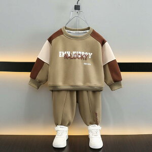 セットアップ キッズ 男の子 ボーイズ 春秋 韓国 ストリート系 クール スウェット トレーナー 綿 コットン 柔らか 立体ロゴ 配色 切り替え 上下セット 2点セット スポーツウェア 普段着