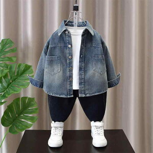 シャツ 男の子 デニムシャツ 春秋物 アウター おしゃれ 韓国 子供服 トップス Gジャン 長袖 綿素材 ブルー 普段使い 通園通学 ソフトジャケット