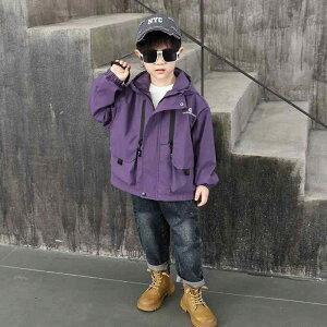 ジャケット キッズ 男の子 ワークジャケット ウインドブレーカー マウンテンパーカー ナイロン フード付き 防風 おしゃれ カジュアル クール 春秋 長袖 ブラック パープル
