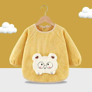 食事エプロン ベビー キッズ 子供用 秋冬 裏起毛 厚手 暖かい 防水 食べこぼし 汚れ防止 長袖 スモック よだれかけ ビブ タオル生地 キャラクター柄 通園 普段使い