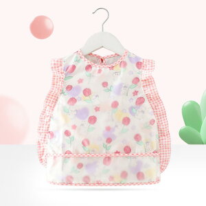 食事用エプロン ベビー 赤ちゃん 子供用 ノースリーブ スモック 防水 防汚 離乳食 お食事ビブ よだれかけ 洋服保護 手入れ簡単 ポリエステル製 秋冬 かわいい柄 男女兼用 ピンク系 イエロー