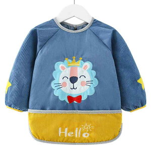 お食事エプロン ベビー キッズ 赤ちゃん 男の子 女の子 男女兼用 長袖 防水 防汚 後ろ開き ポリエステル製 秋冬 離乳食 保育園 幼稚園 食事用 食べこぼし防止 アニマル柄 かわいい 動物