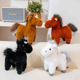 ぬいぐるみ 子供向け リアル ポニー かわいい 干支 午年 マスコット 布製 おもちゃ ポリエステル 縁起物 誕生日プレゼント 約28cm ブラウン ブラック ホワイト