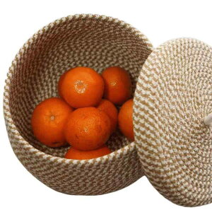 収納かご 蓋付き 綿 麻 コットンリネン 編み込み 円形 丸形 家庭用 リビング 玄関 小物入れ 雑貨 鍵収納 モダン シンプル バスケット ストレージボックス