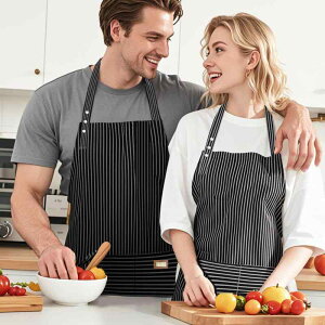 エプロン 男女兼用 ポリエステル綿 色織り 防汚 フリーサイズ おしゃれ 高級感 キッチン ガーデニング ロング丈 大きいサイズ 作業服 ストライプ柄 格子柄 普段使い 業務用 カントリー風 黒
