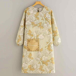 エプロン レディース 長袖 帆布 キャンバス生地 韓国 防汚 耐摩耗性 丈夫 キッチン 家事 料理 調理 カフェ 作業着 ワークエプロン スモック 割烹着 おしゃれ 花柄