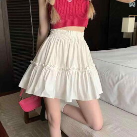 スカート レディース 夏 白 黒 フレア ミニ ハイウエスト スリム ポリエステル ストレッチ プリンセス風 かわいい 甘い ノーアイロン ジッパー