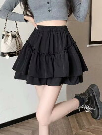 スカート レディース プリンセス フレア ミニスカート 春夏 白 黒 Aライン プリーツ ゴムウエスト スリム シフォン ポリエステル カジュアル 韓国 フリル ノーアイロン 少し伸縮性 プラスサイズ 無地