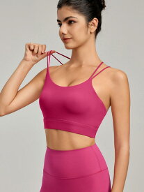 ヨガブラ レディース 細肩紐 ノースリーブ 無地 高弾性 伸縮性 美背 寄せ ハーフカップ パッド入り フィットネス ヨガ 運動 スリム タイト ロング丈 ブラック プラム ラベンダー