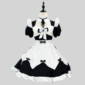 コスプレ メイドドレス ロリータスタイル メンズ レディース 黒 ポリエステル 混紡 アニメ 変装 女装 ゲーム キャラクター アニメコスプレ ゲームコスプレ