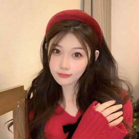 カチューシャ ヘアバンド レディース 冬 クリスマス 新年 ベルベット レトロ 赤 韓国 ワイド ヘアクリップ ヘアアクセサリー かわいい 甘い ハンドメイド 布地 格子柄 蝶結び プリーツ